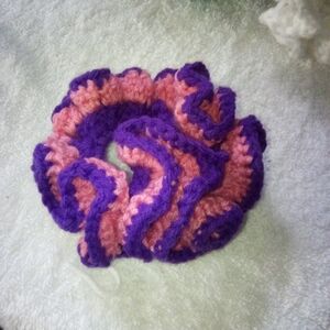 Purple and Pink Crochet Hair Scrunchie